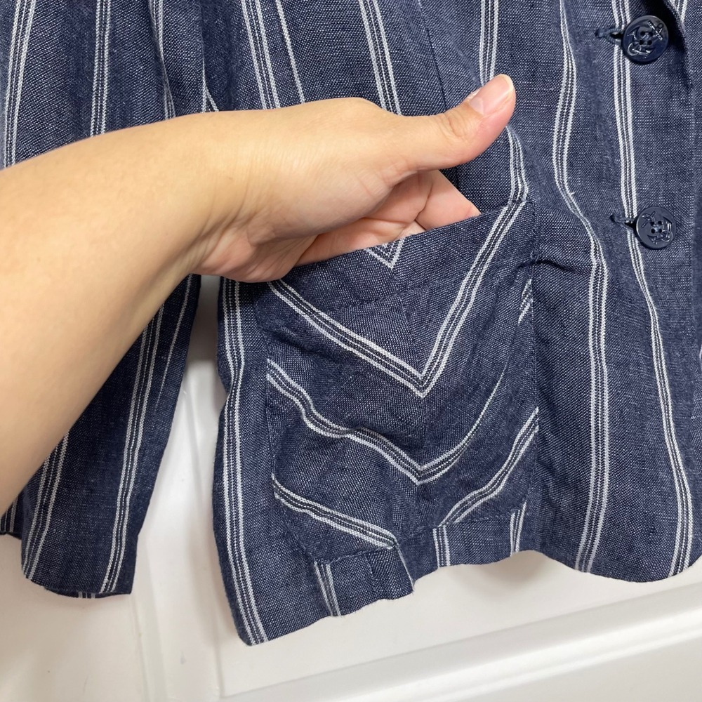 Cabi Nautical Pin Striped Blue Linen Blazer Size 8 - Picture 5 of 10